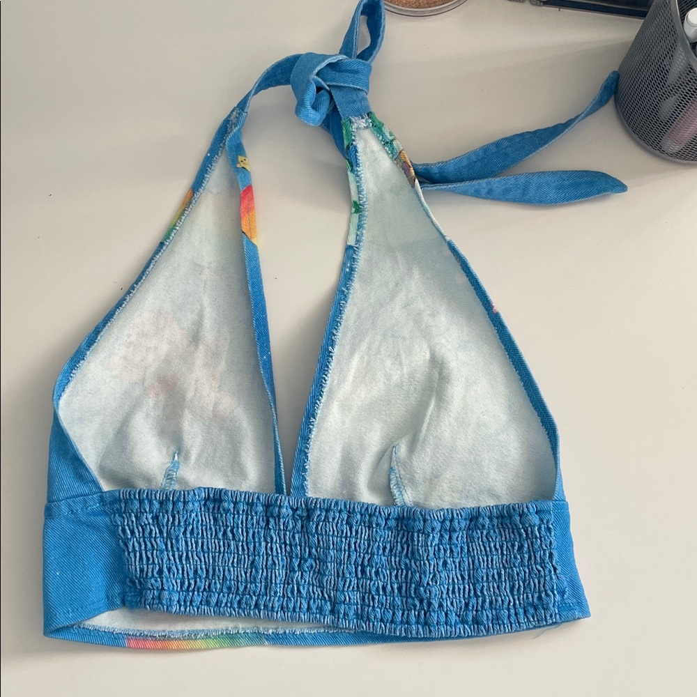 Dolls Kill x Care Bears Women’s Y2K Denim Rainbow Love Bears All Halter Top-  M - Picture 3 of 10